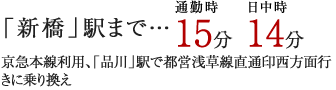 「新橋」駅まで…通勤時14分日中時14分